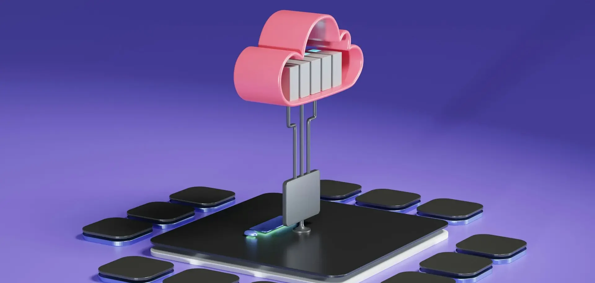 A imagem mostra um diagrama/ilustração de tecnologia e computação em nuvem. No centro aparece uma nuvem estilizada (símbolo de “cloud”), com linhas e ícones conectados a ela.